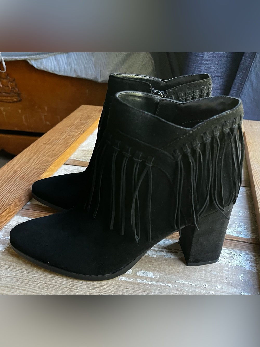Nine West Black Suede Fringe Ankle Boots New